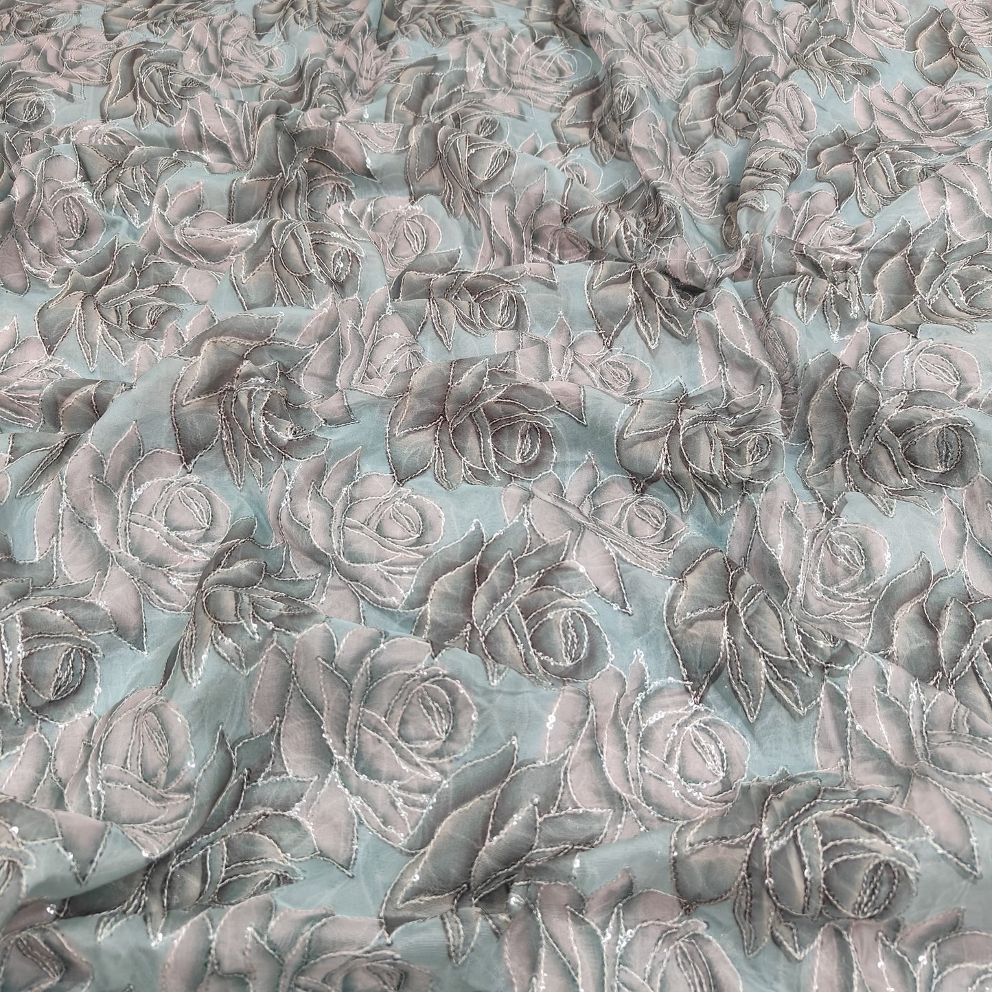 Organza Position Embroidery With Print 44"