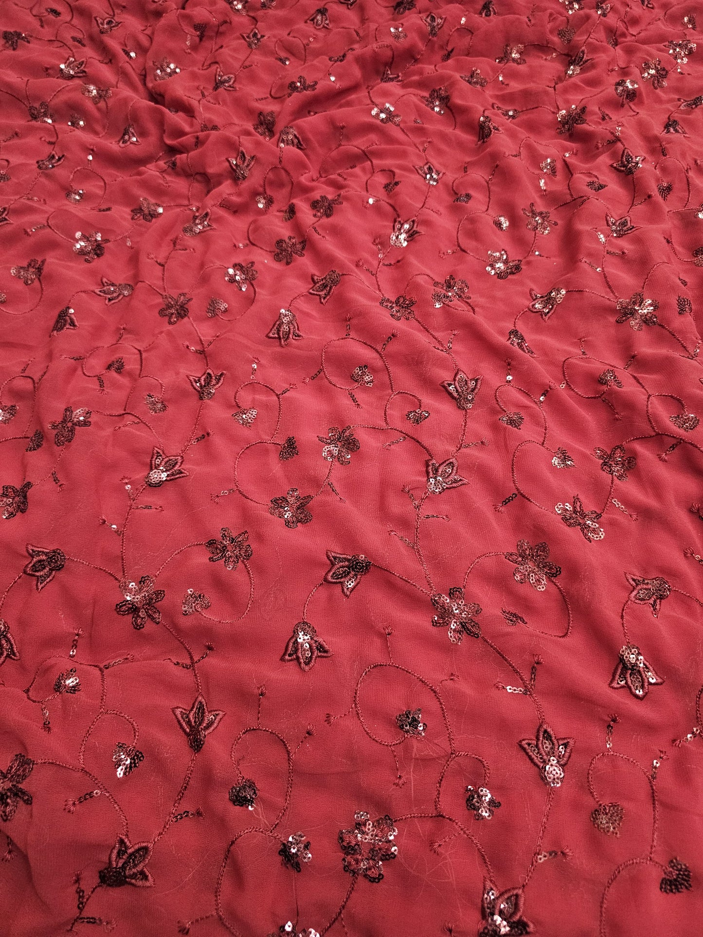 Red Faux Georgette Embroidered 44"
