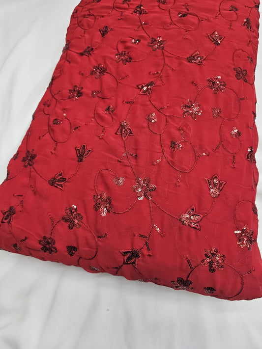 Red Faux Georgette Embroidered 44"