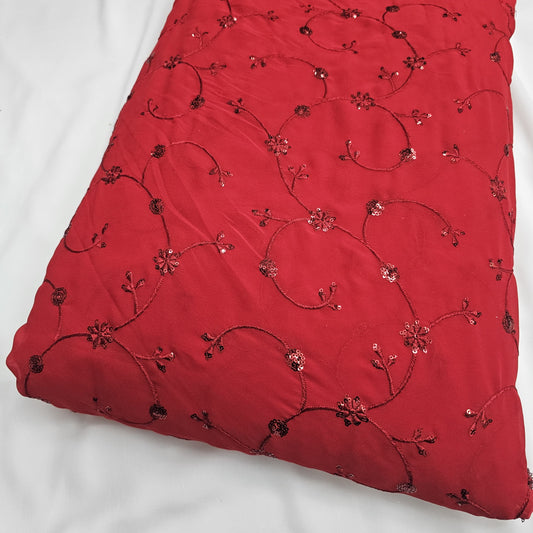 Red Faux Georgette Embroidered 44"