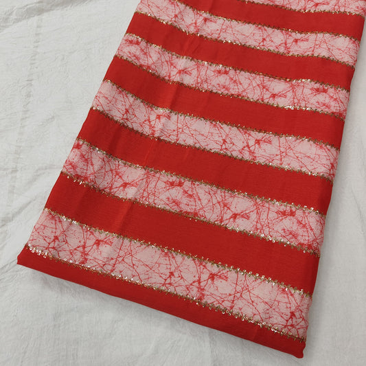 Red Chinon Position Embroiidered With Print 44"