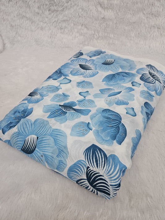 Blue Chinon Position Embroidered With Print 44"
