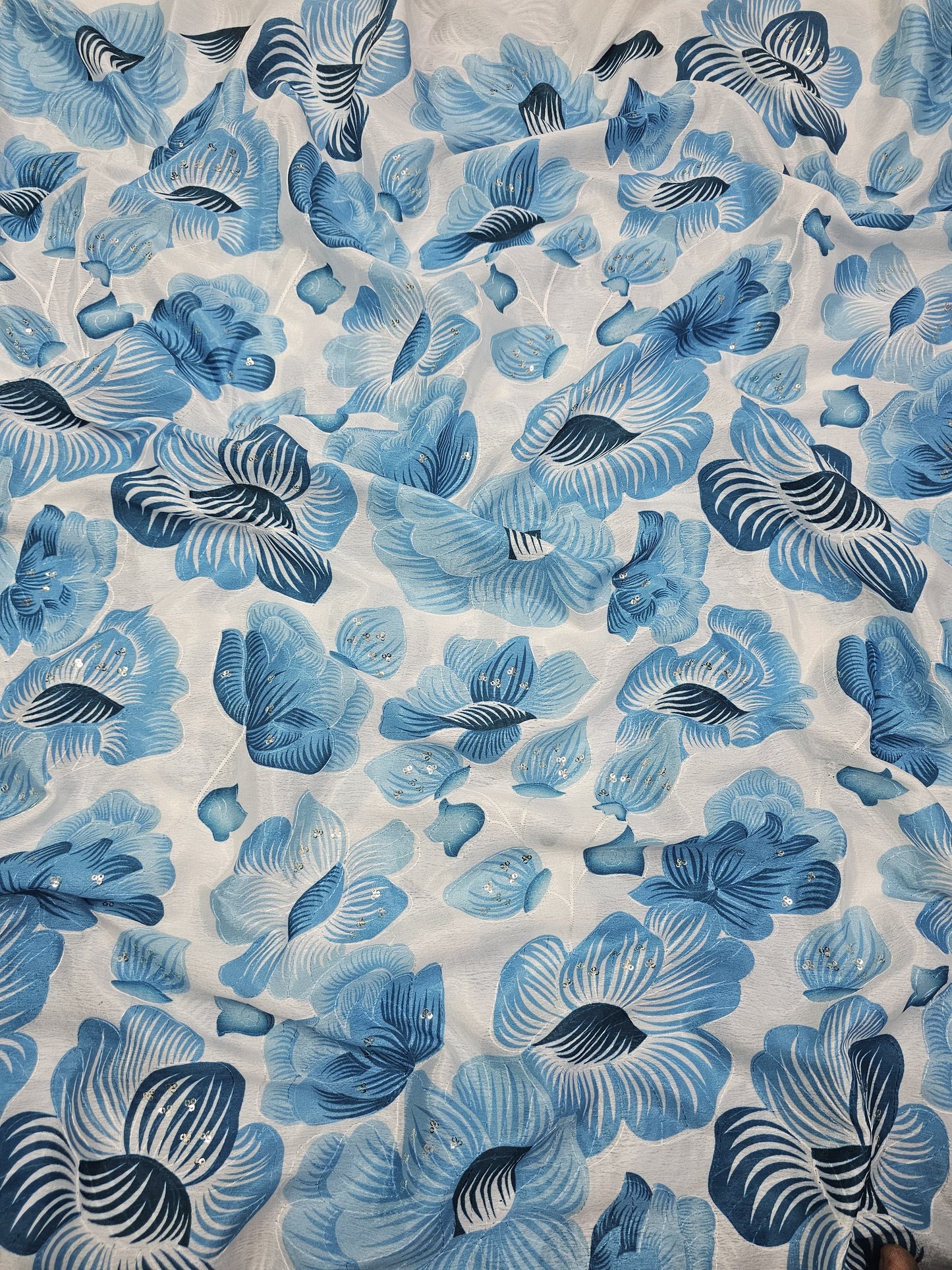 Blue Chinon Position Embroidered With Print 44"