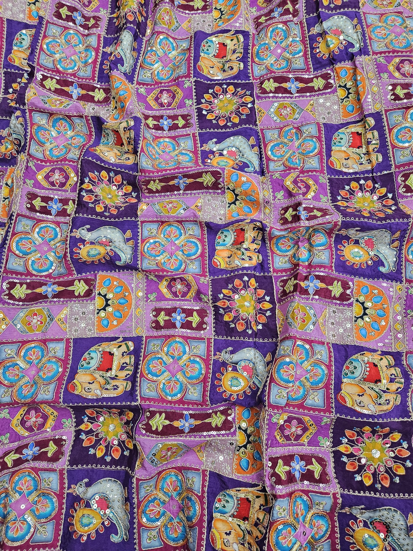Lavender Multi Color Heavy Floral Position Print On Pure Natural Crepe Fabric