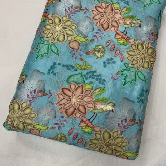 Blue Floral Chinon Position Print Fabric