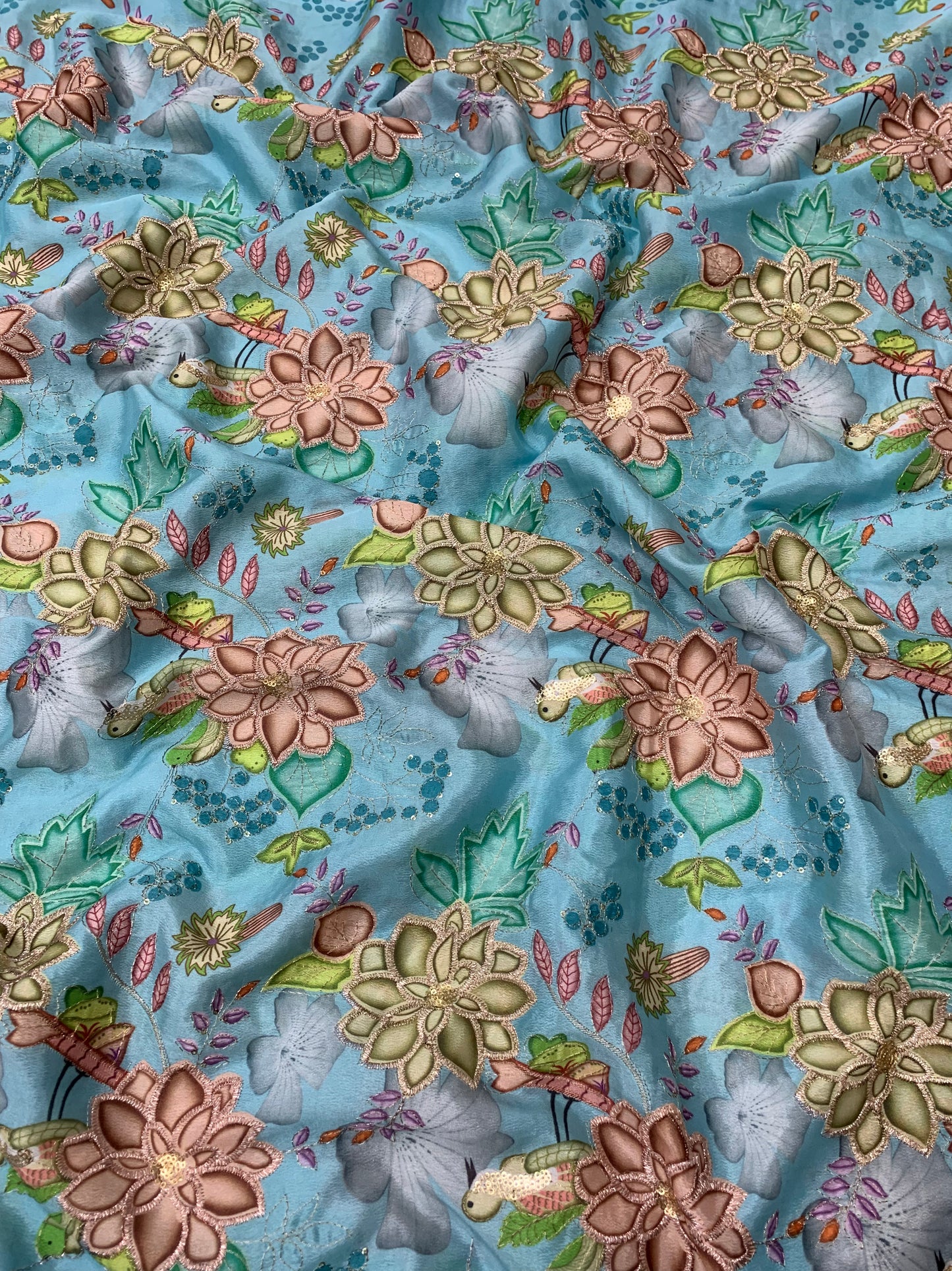 Blue Floral Chinon Position Print Fabric