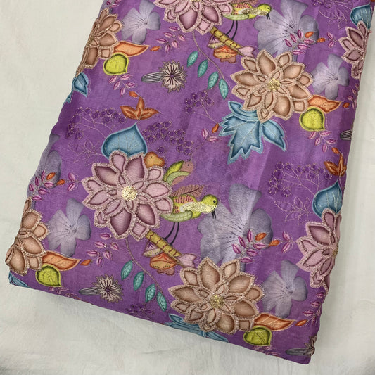 Lavender Floral Chinon Position Print Fabric