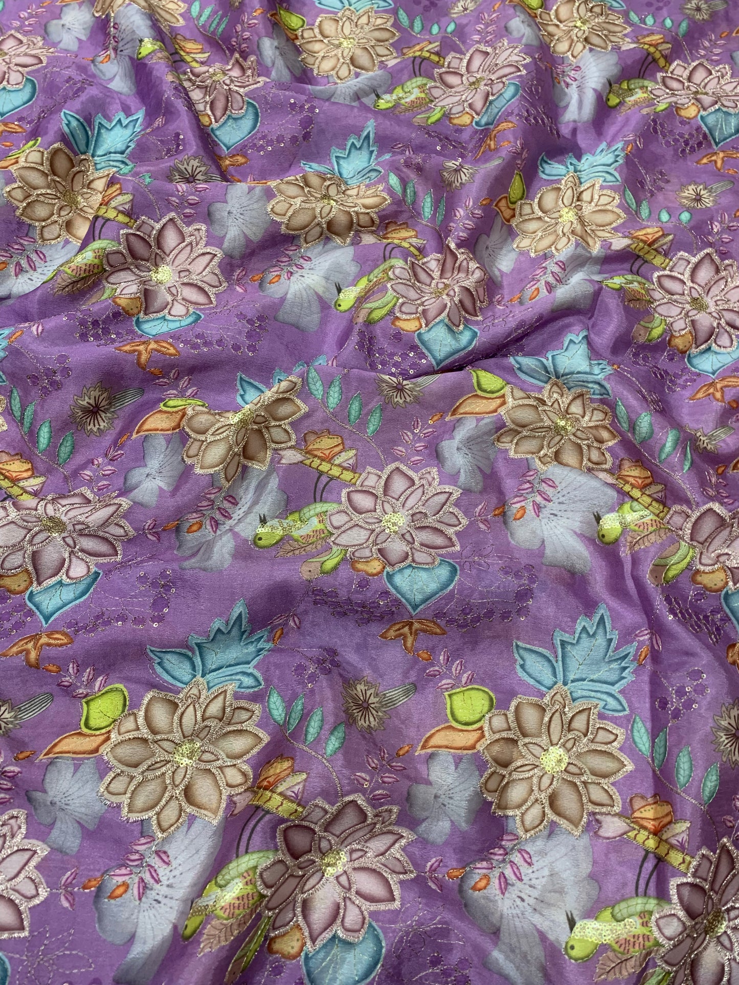 Lavender Floral Chinon Position Print Fabric