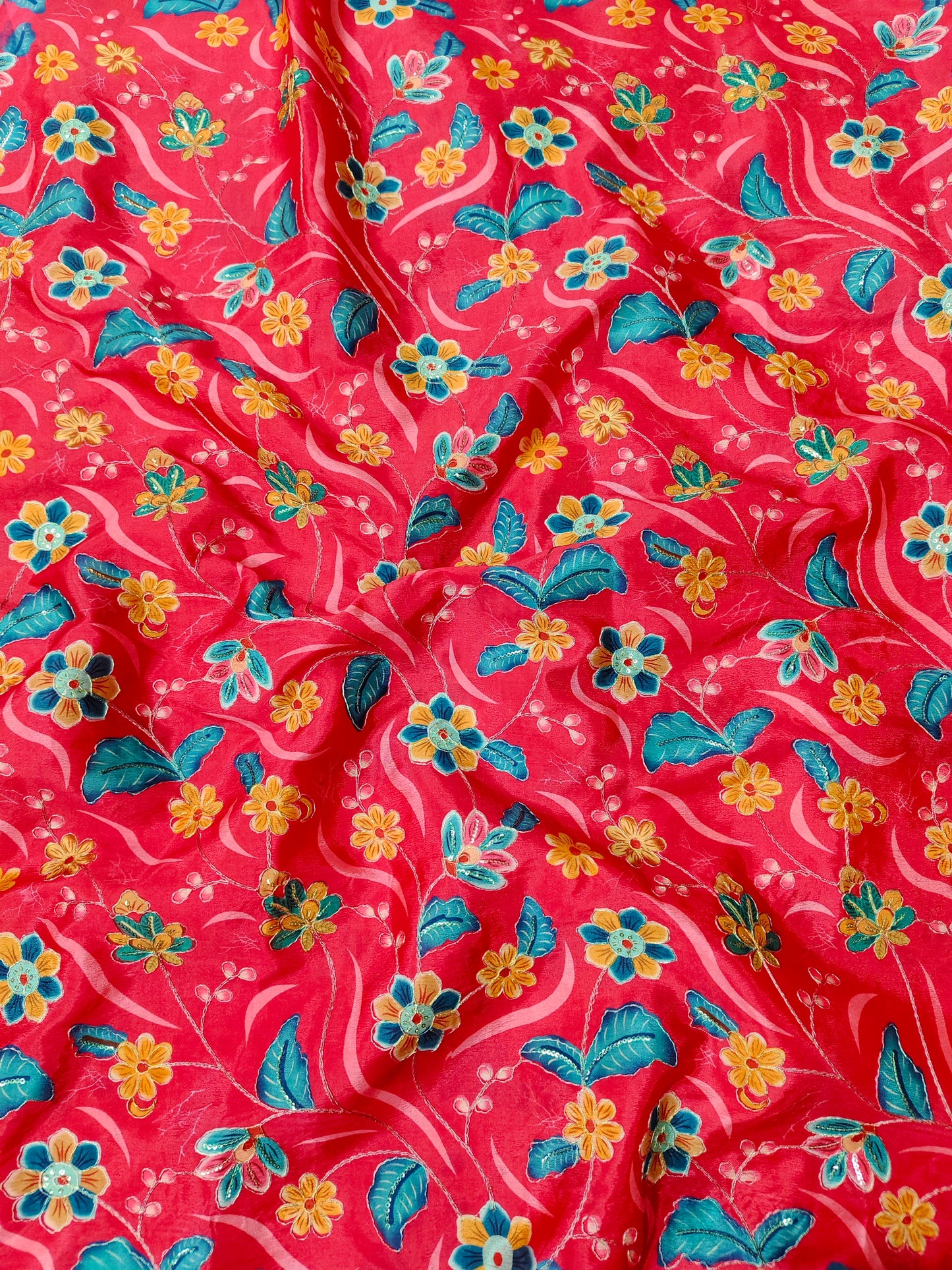 Pink Chinon Position Embroidered With Print 44"