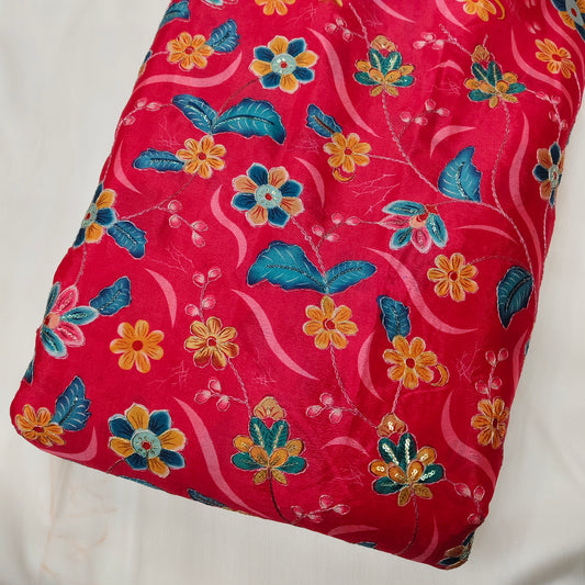 Pink Chinon Position Embroidered With Print 44"