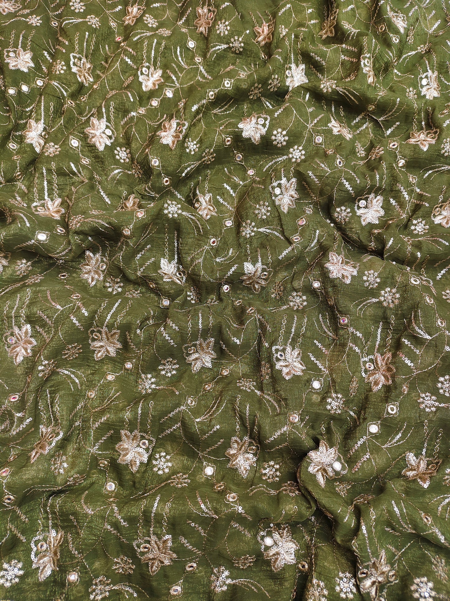 Green Gold Crush Embroidered 44"