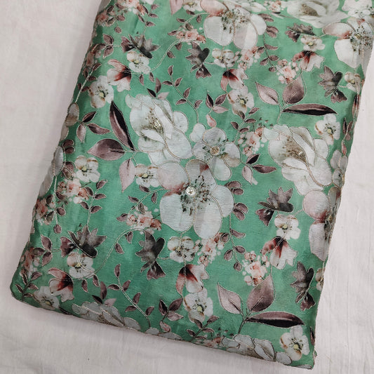 Green Chinon Position Embroidered With Print 44"