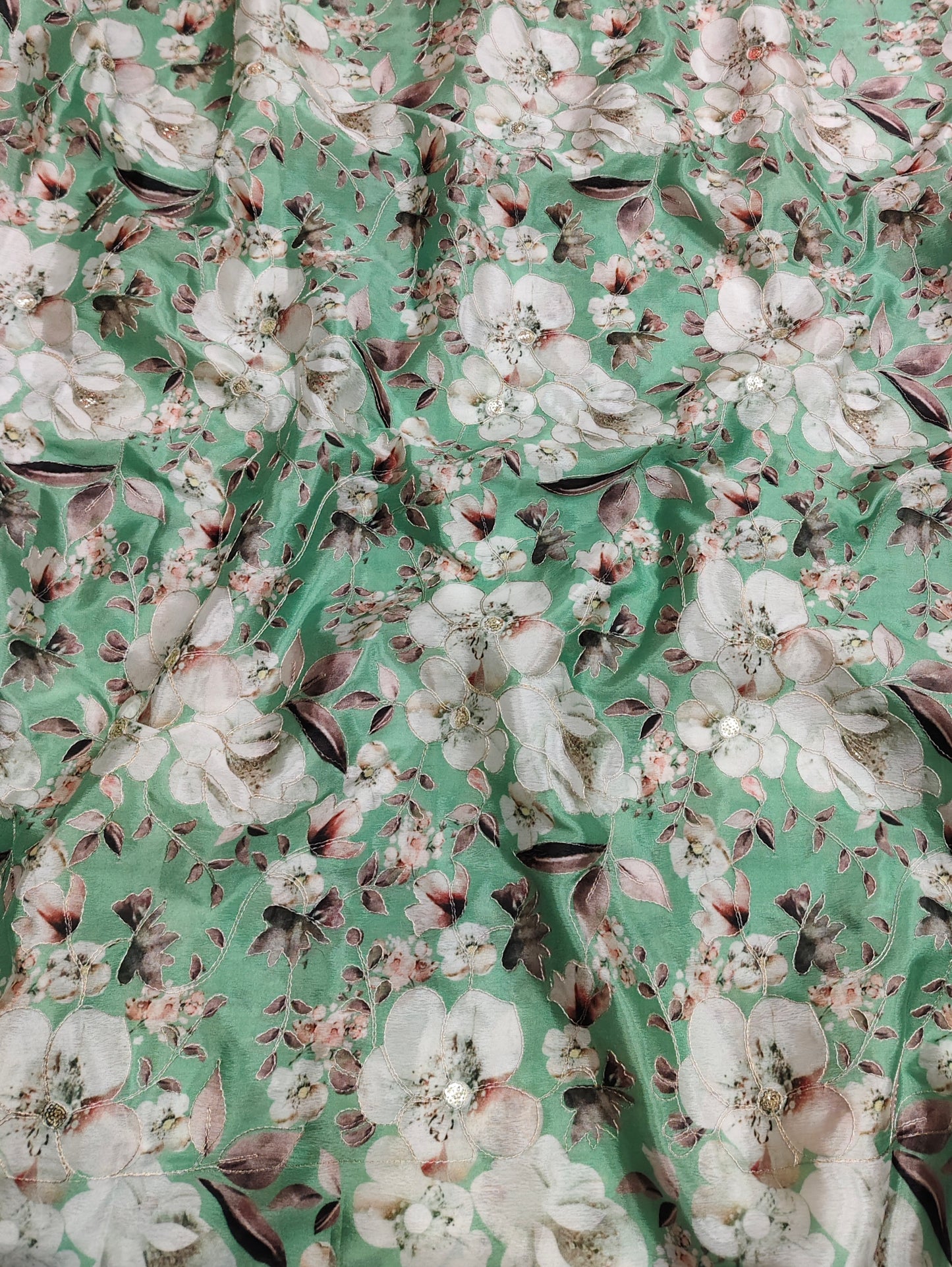 Green Chinon Position Embroidered With Print 44"