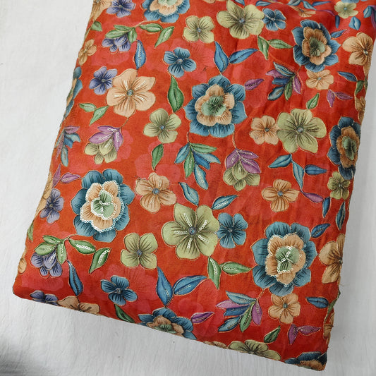 Orange Cosmos Shimmer Position Embroidery With Print