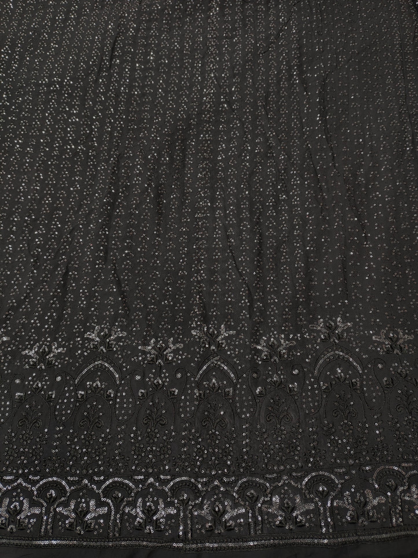 Black Viscose Georgette Sequins Embroidered 54"