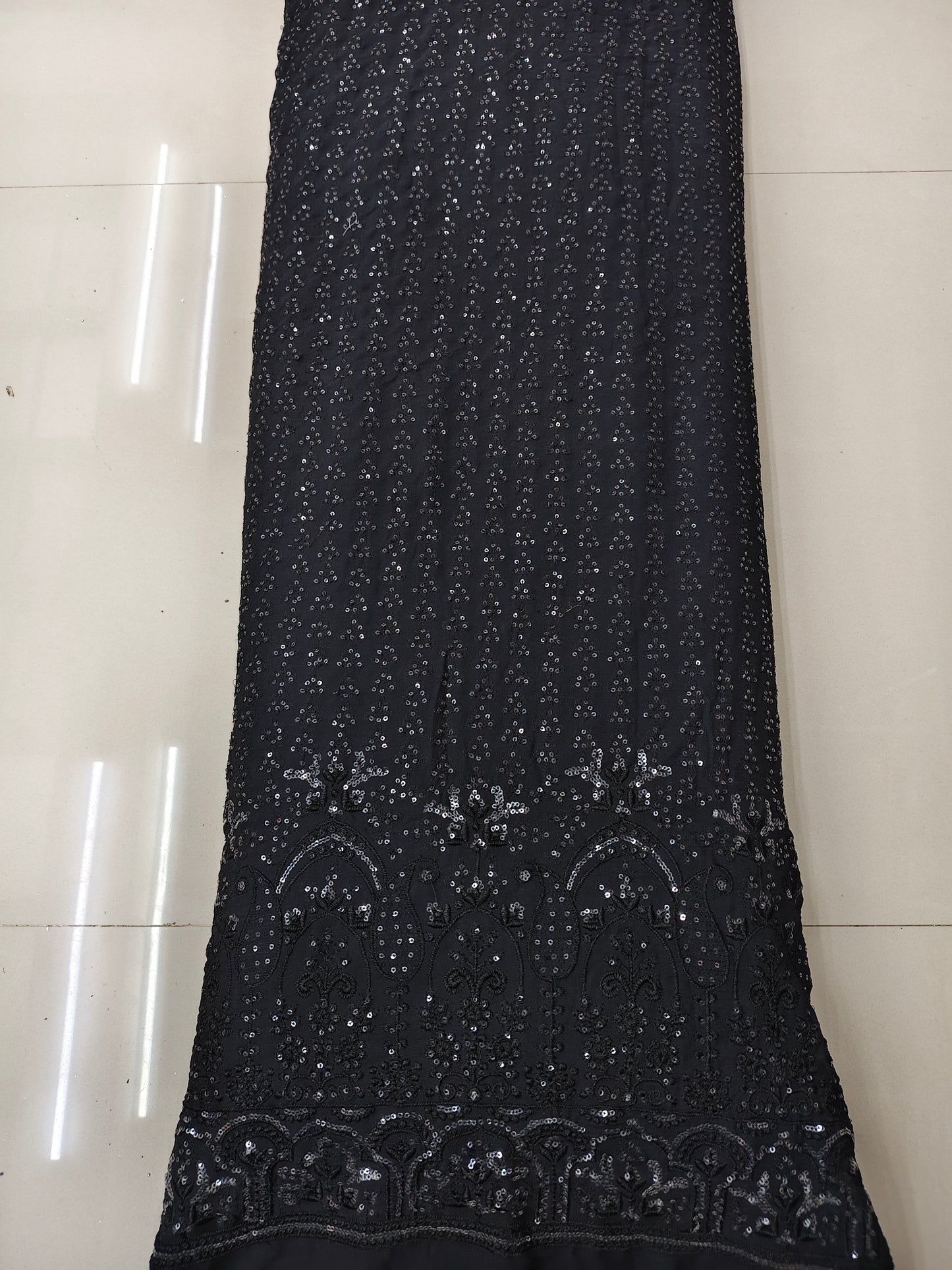 Black Viscose Georgette Sequins Embroidered 54"