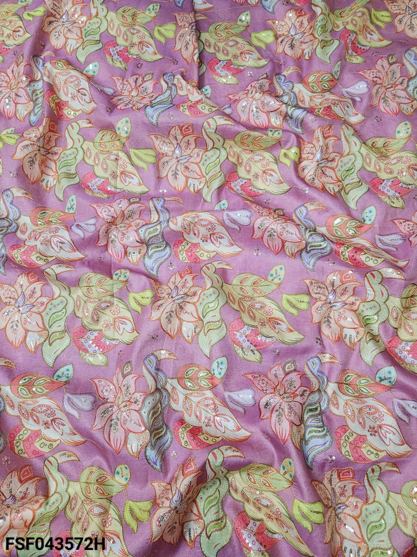 Pink Cosmos Shimmer Position Embroidery With Print 44"