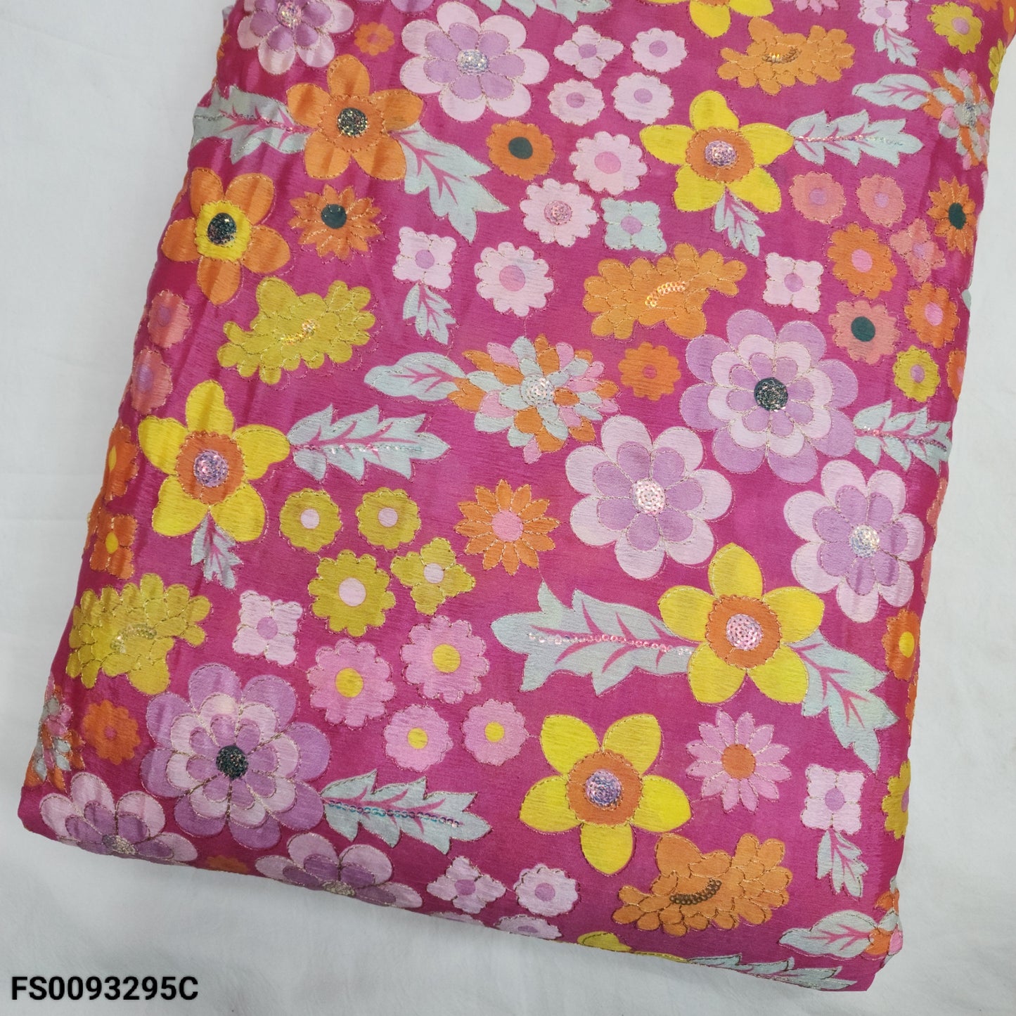 Pink Chinon Position Embroidery With Print 44"