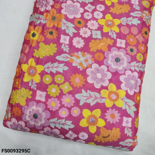 Pink Chinon Position Embroidery With Print 44"