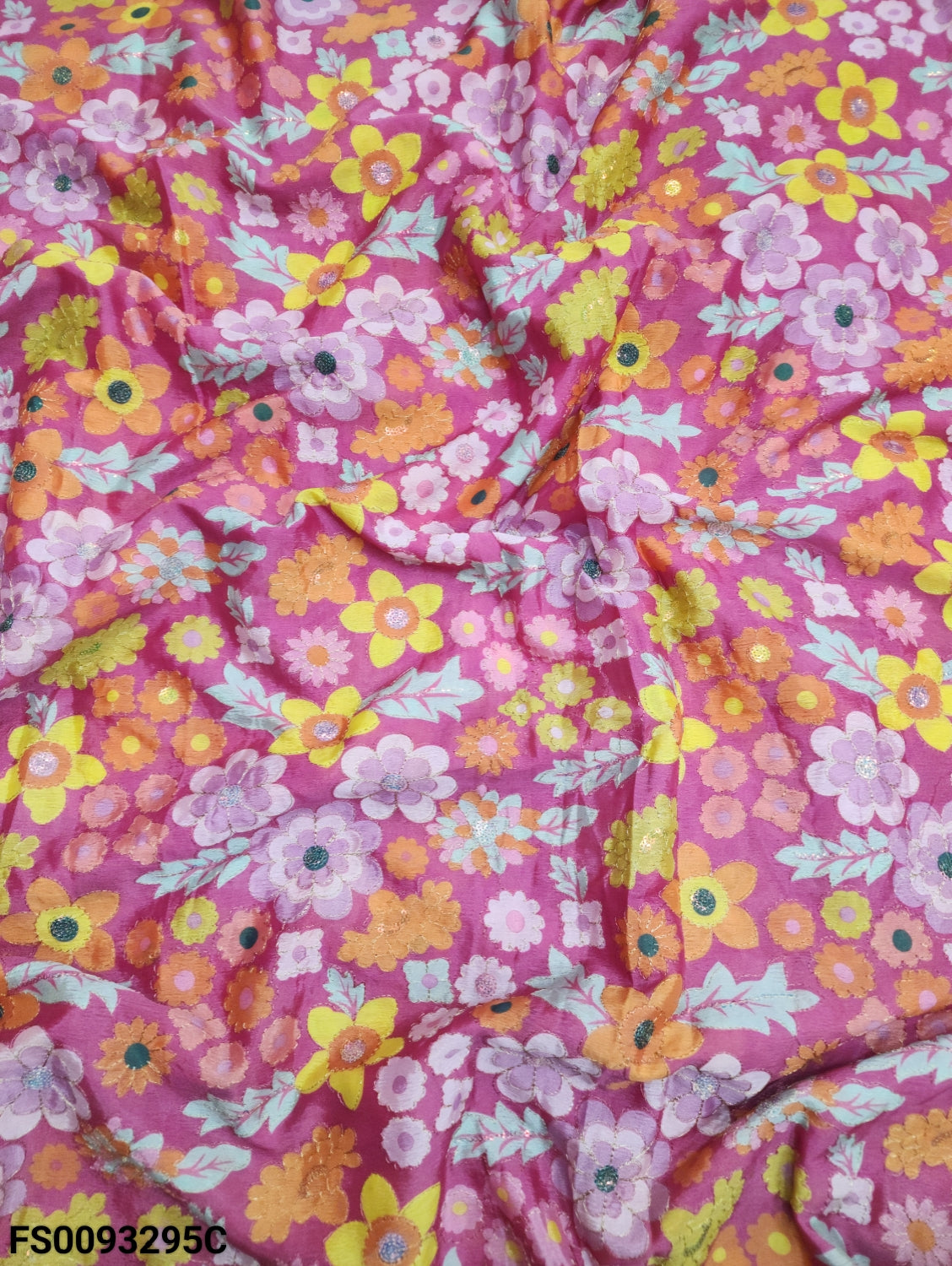 Pink Chinon Position Embroidery With Print 44"