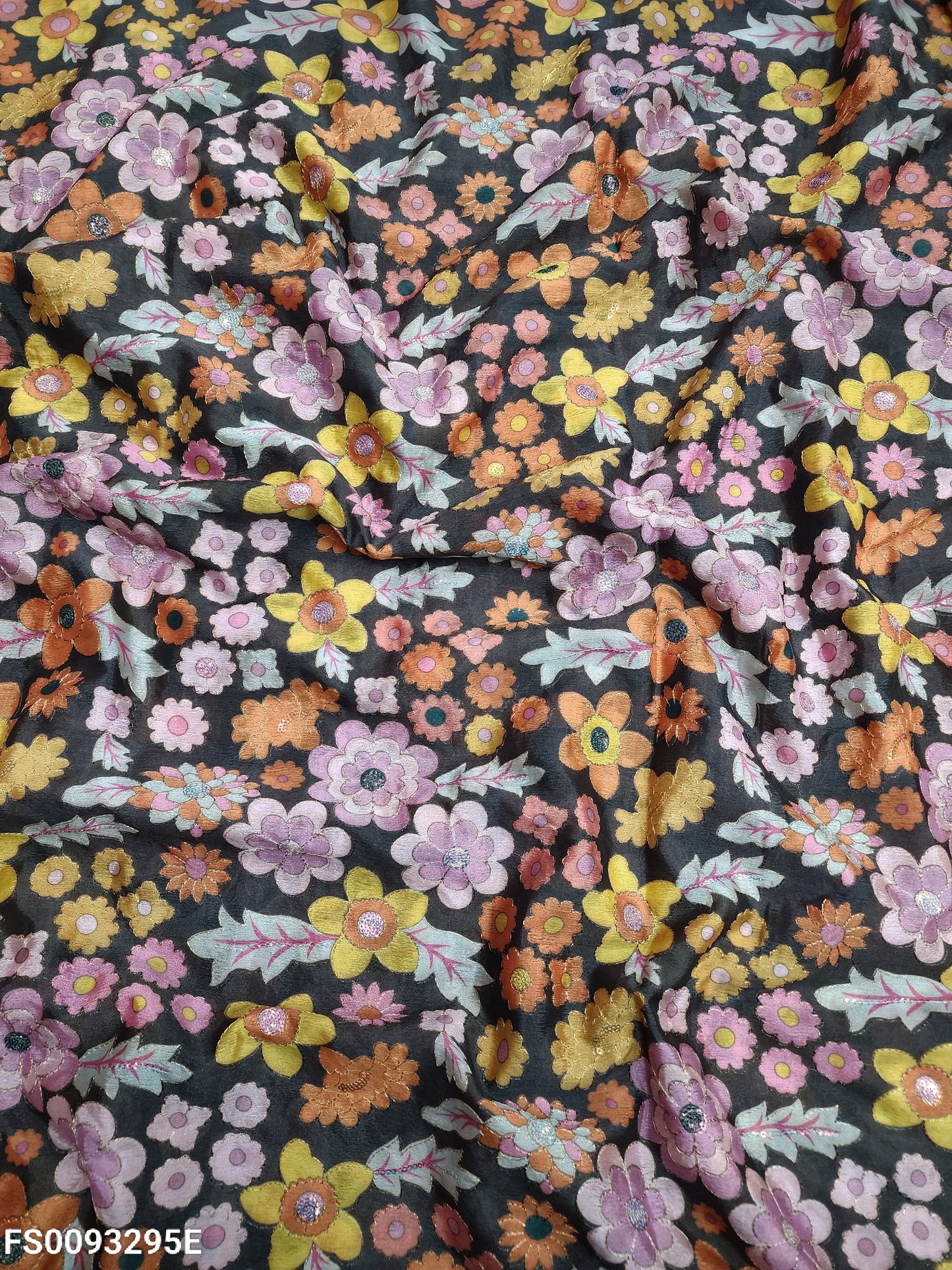 Black Chinon Position Embroidery With Print 44"
