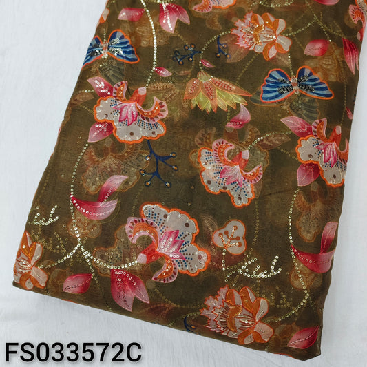 Green Organza Position Embroidered With Print 44"