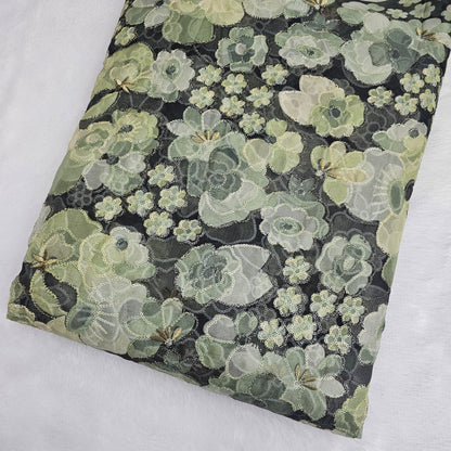 Green Organza Position Embroidered With Print 44"