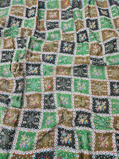 Green Bandhani Heavy Postion Print On Pure Natural Crepe