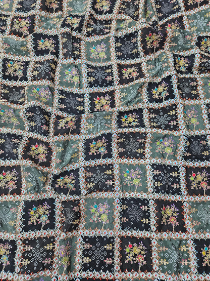 Black Bandhani Heavy Position Print On Pure Natural Crepe