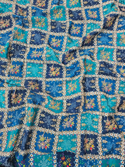 Blue Bandhani Heavy Position Print On Pure Natural Crepe
