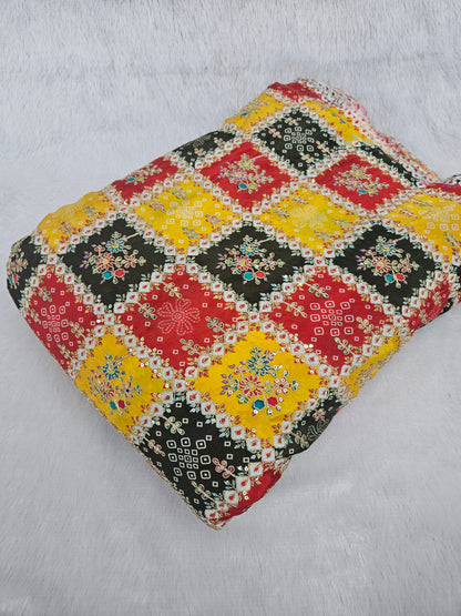Yellow Bandhani Heavy Position Print On Pure Natural Crepe