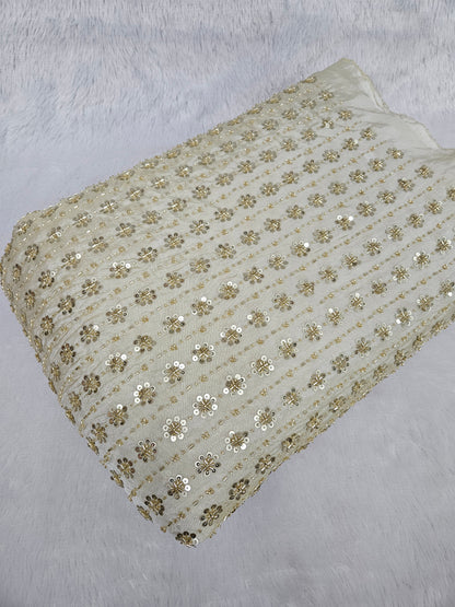 Dyeable Viscose Shimmer Cosmos With Heavy Cut Dana Handwork Beads Embroidered 44"