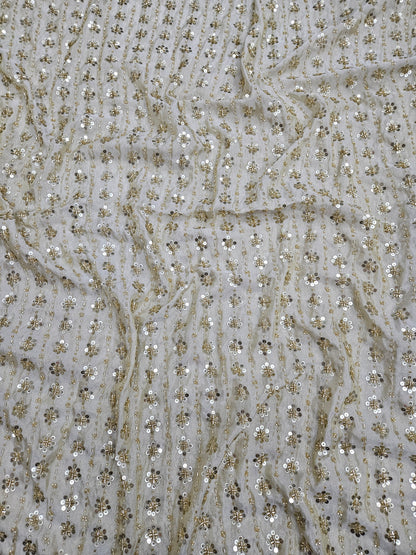 Dyeable Viscose Shimmer Cosmos With Heavy Cut Dana Handwork Beads Embroidered 44"