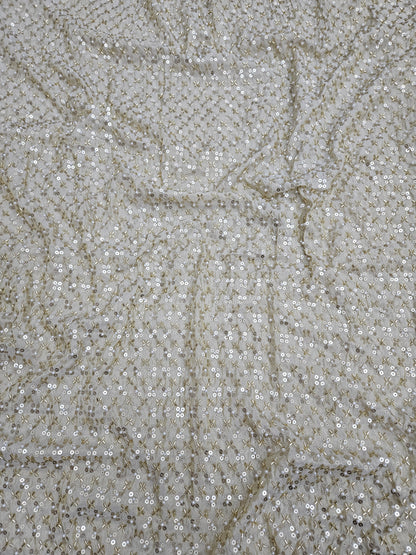 Dyeable Pure Viscose Shimmer Cosmos With Heavy Cut Dana Handwork Beads Embroidered 44"
