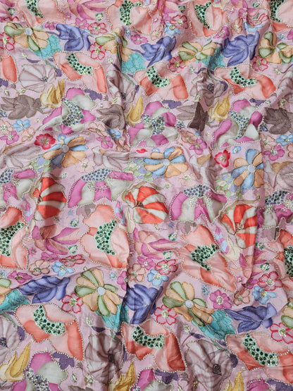 Dusty Pink D Natural Crepe Placement Position Cut Dana Handwork Beads With Embroidered 44"