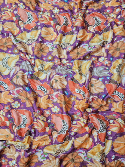 Wine D Natural Crepe Placement Position Cut Dana Handwork Brads With Embroidered 44"