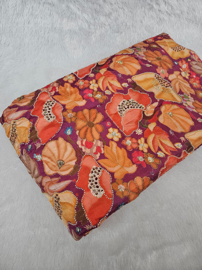 Wine D Natural Crepe Placement Position Cut Dana Handwork Brads With Embroidered 44"