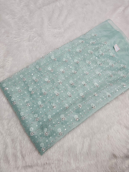 2.00 Meters Twill Net Beads Embroidered Cut Piece