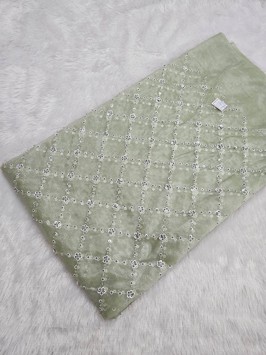 2.00 Meters Twill Net Beads Embroidered Cut Piece