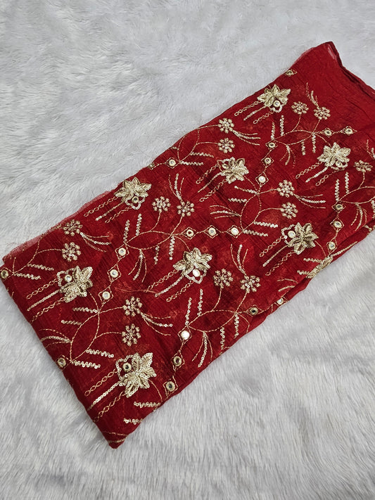 1.00 Meters Crunchy Organza Zari Embroidered Cut Piece