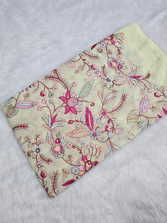 3.40 Meters Faux Georgette Multi Thread Embroidered Cut Piece
