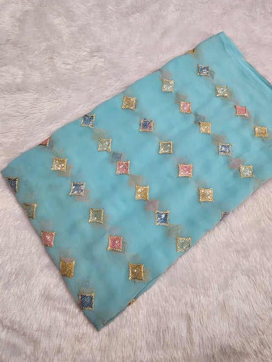 3.60 Meters Faux Georgette Multi Sequins  Cut piece