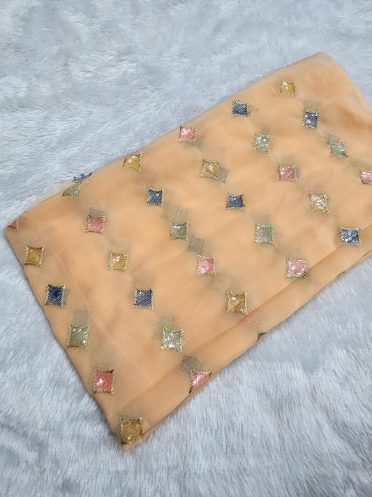 2.00 Meters Faux Georgette Multi Sequins Cut Piece