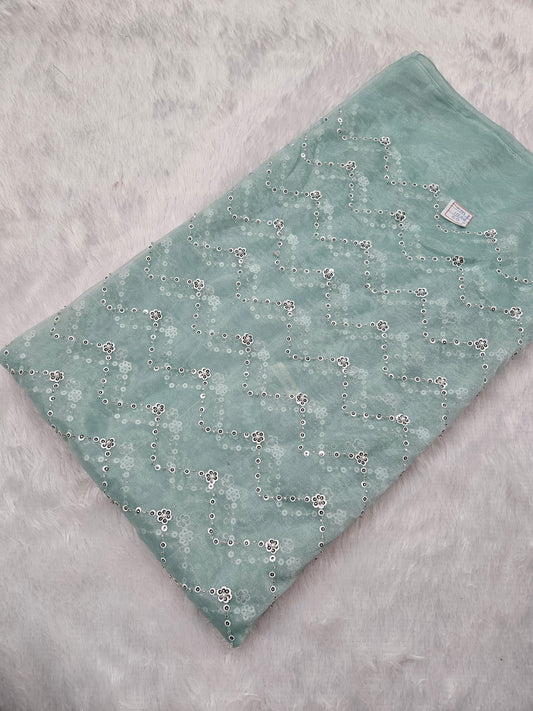 2.00 Meters Twill Net Beads Embroidered Cut Piece