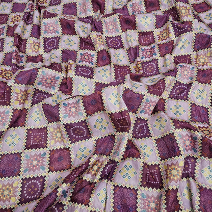 Wine Silk Bandhani Jaquard Position Print 44"