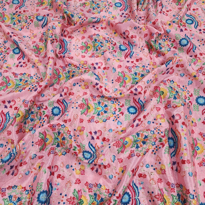 Pink Chinon Position Embroidered With Print 44"