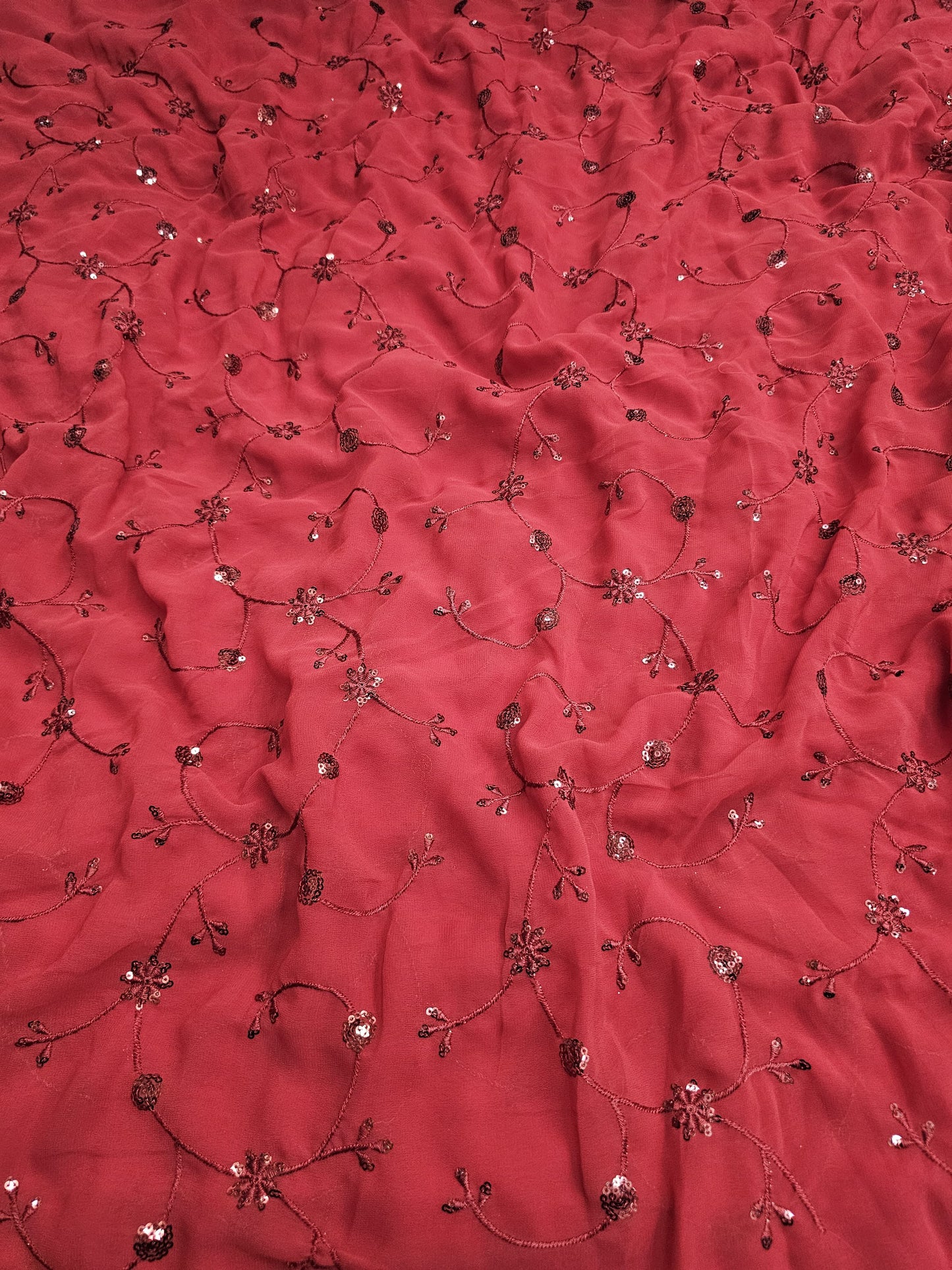 Red Faux Georgette Embroidered 44"