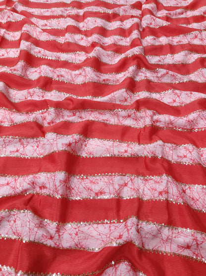 Red Chinon Position Embroiidered With Print 44"