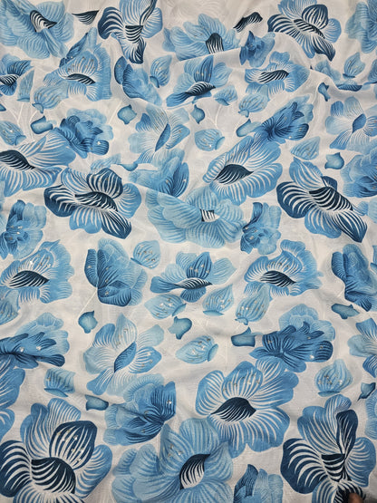 Blue Chinon Position Embroidered With Print 44"