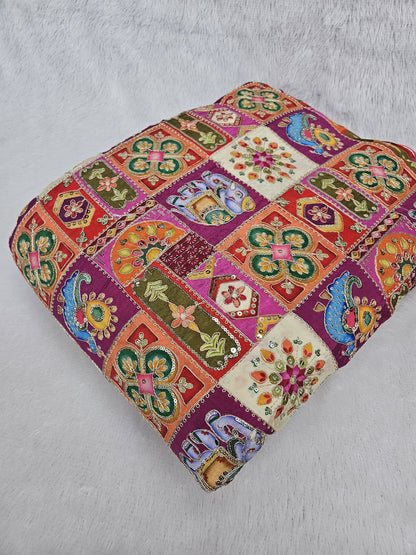 Pink Multi Color Heavy Floral Position Print On Pure Natural Crepe Fabric